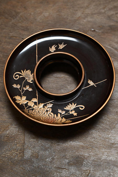 日本漆器 大正昭和时期 木胎 大漆 金莳绘 天目盏托 茶托 天目台