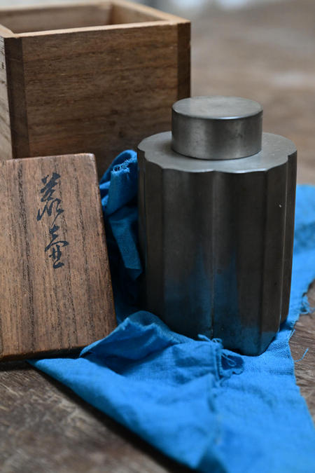 永錫堂造 古錫製 木瓜形 茶入 共箱