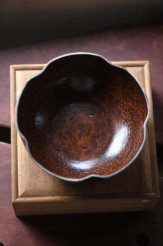 日本回流 黄铜 鎚目纹花型 果子器木箱