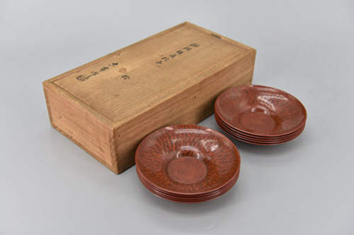 鋳銅 古銭文 茶托 五客 時代箱 C R3941 aljaser.com.bh