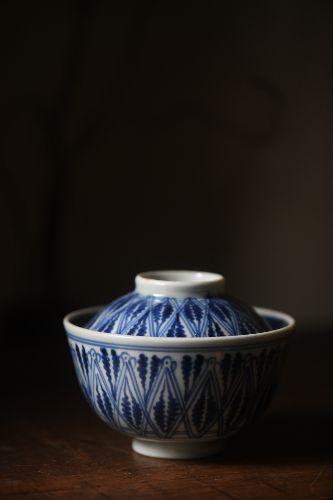 日本 江户时期(对应中国清中) 古伊万里染付 青花 盖碗 无伤美品，老盖碗泡老茶，实在是适合。