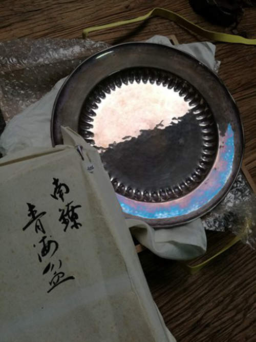 日本日本 古董茶道具佳作 宗观造 南鐐（銀）青海盆 原箱 未使用美品