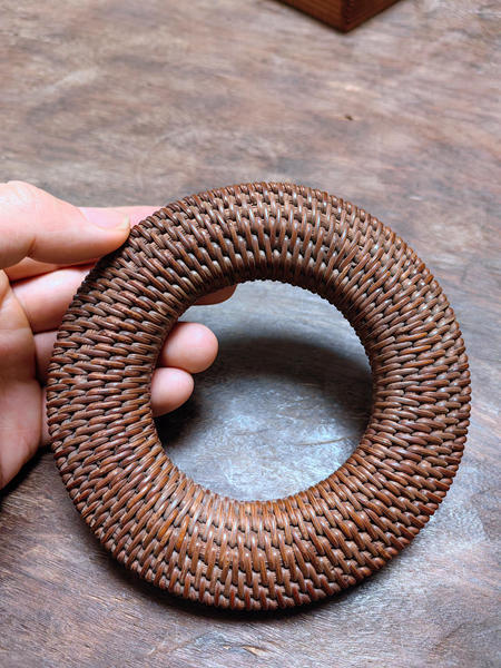 【12cm】藤編 瓶敷 圓式瓶座 罐座 急須盆 鉄瓶敷 煎茶道具 / 鉄瓶