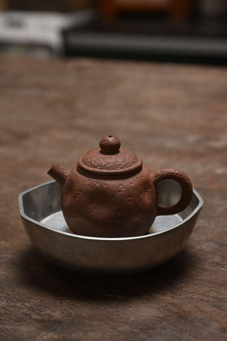 日本 昭和时期 锡半制 小号 锡壶承/小茶盘
