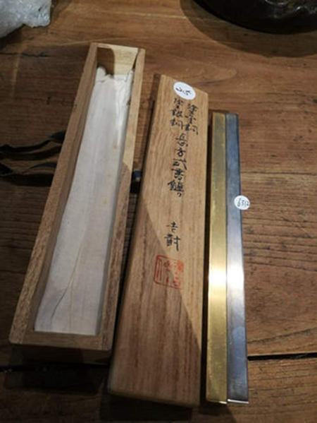 涂金铜+涂银铜 长方式书镇 一对 三代藏六造 原保存箱